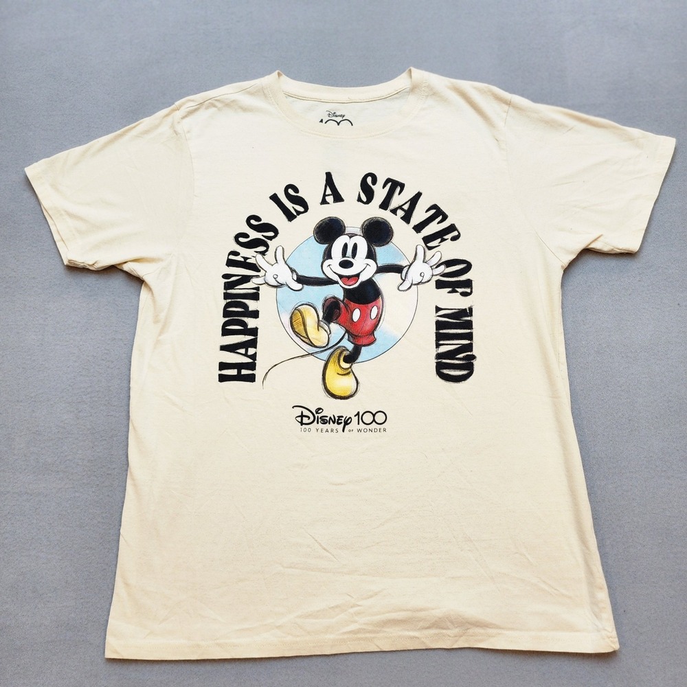 Disney 100 Mickey Mouse Happiness Is a State of Mind Graphic T-Shirt Adult Large